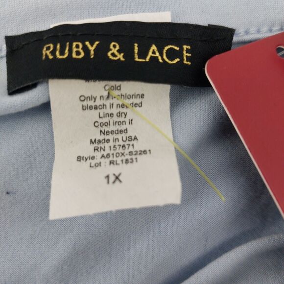 Ruby & Lace Light Blue Top Tee flowers mushrooms Keep it happy Smile Plus Sz 1X - Picture 14 of 14